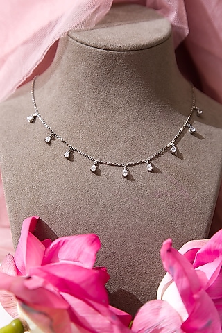 White Finish Cubic Zirconia Necklace In Sterling Silver by Tres Zuri