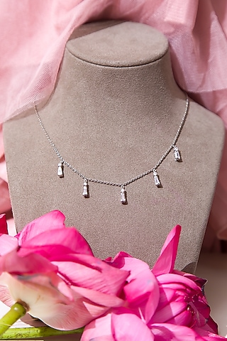 White Finish Cubic Zirconia Necklace In Sterling Silver by Tres Zuri