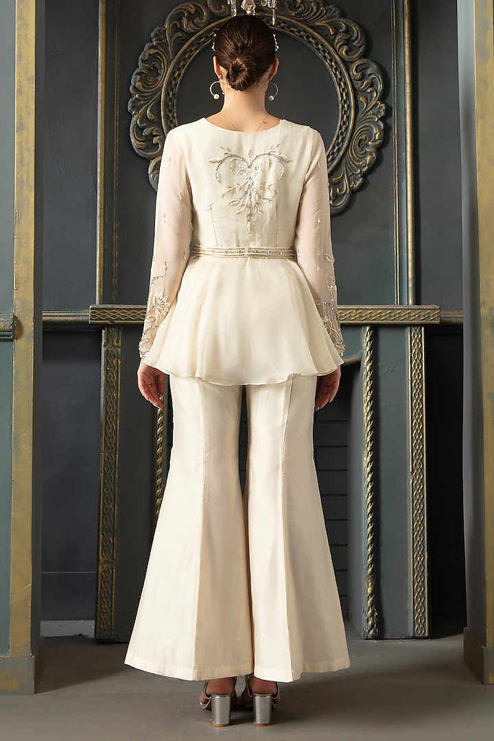 White Pure Chanderi Flared Pant Set by Trumpet Vine at Pernia's Pop Up Shop