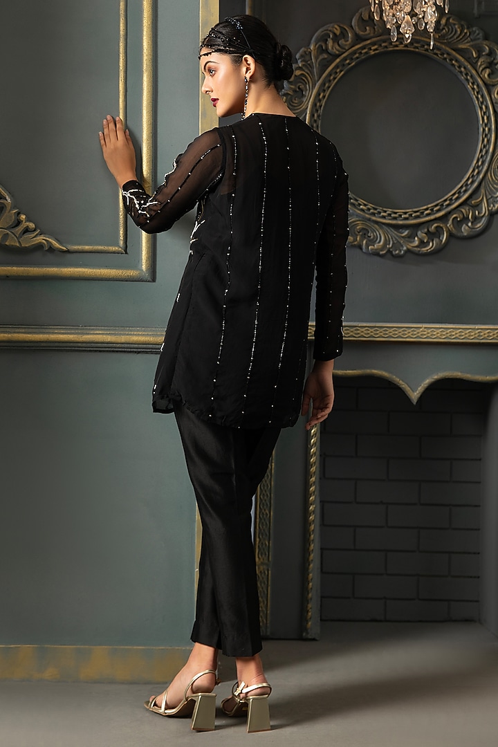 Black Organza Hand Embroidered Jacket Set by Trumpet Vine at Pernia's Pop Up Shop