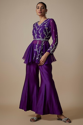 Purple Organza & Pure Chanderi Co-Ord Set by Trumpet Vine