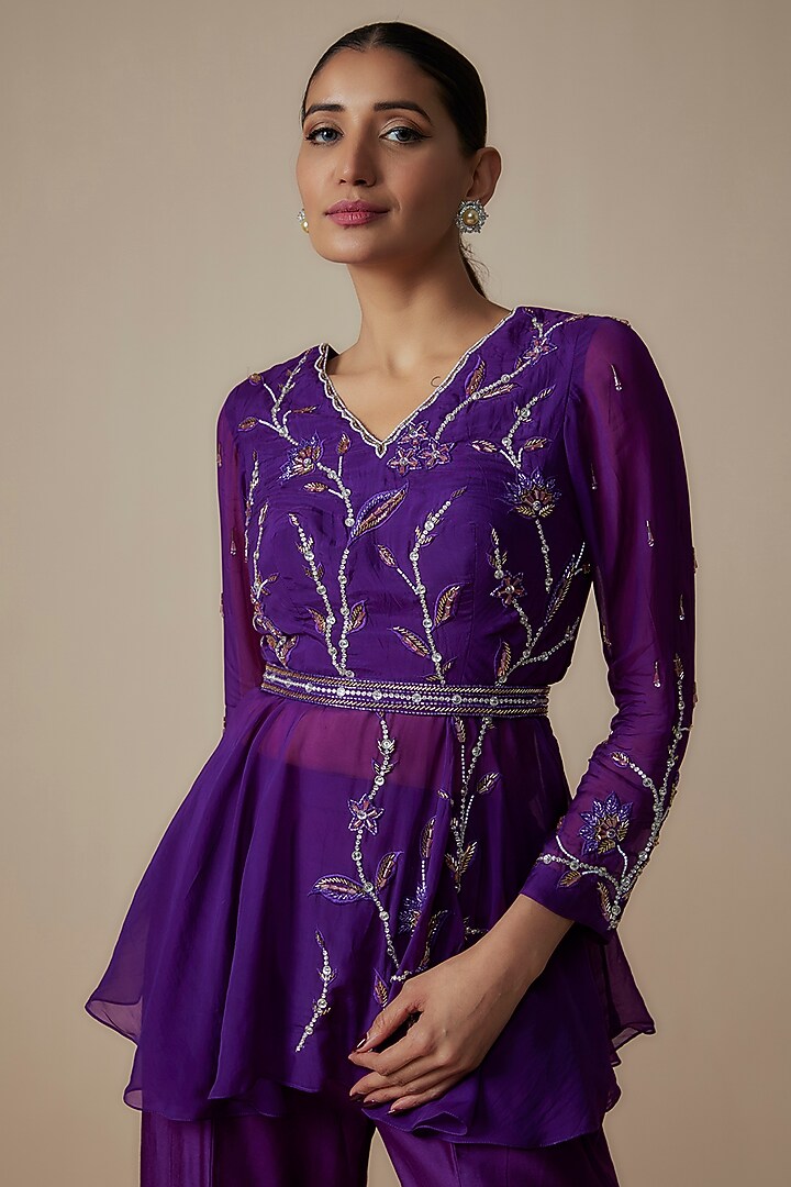 Purple Organza & Pure Chanderi Co-Ord Set by Trumpet Vine at Pernia's Pop Up Shop
