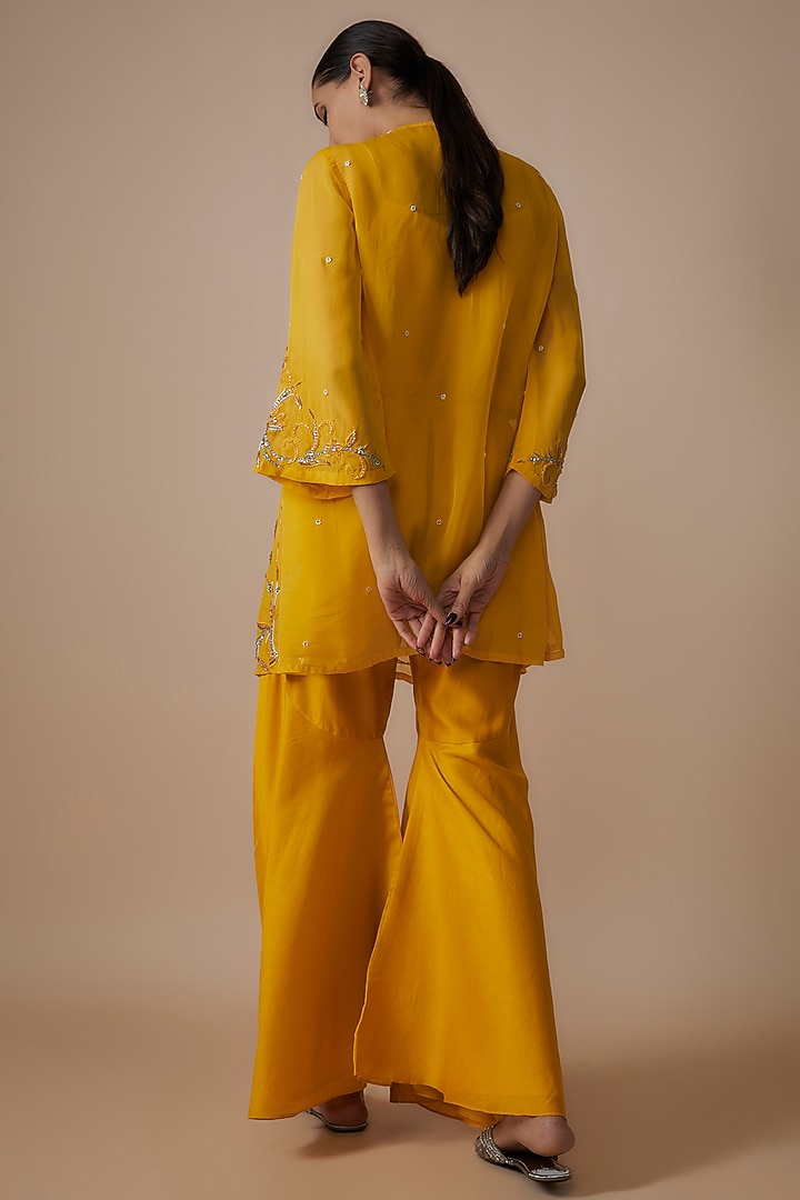 Mustard Pure Chanderi Gharara Set by Trumpet Vine at Pernia's Pop Up Shop