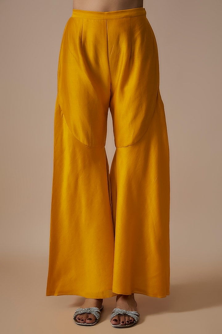 Mustard Pure Chanderi Gharara Set by Trumpet Vine at Pernia's Pop Up Shop
