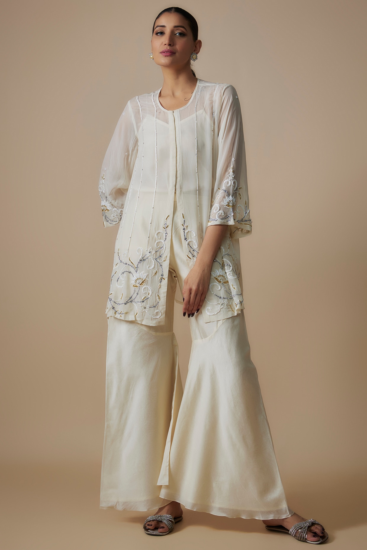 Buy Dusty Mauve Sharara Suit In Cotton Silk With Multi Colored Resham  Embroidery And Printed Sharara Pants KALKI Fashion India