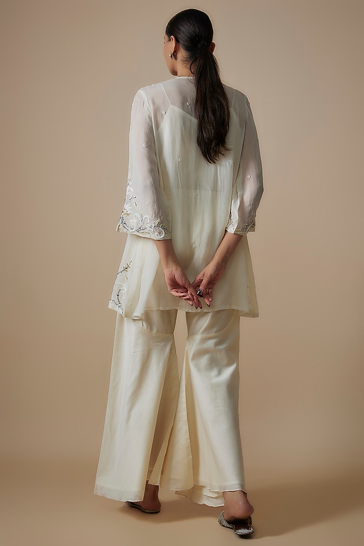 White Pure Chanderi Gharara Set by Trumpet Vine at Pernia's Pop Up Shop