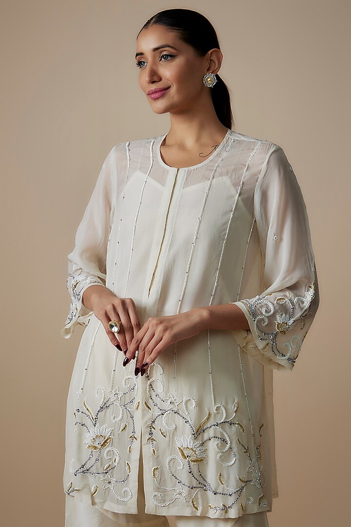 White Pure Chanderi Gharara Set by Trumpet Vine at Pernia's Pop Up Shop