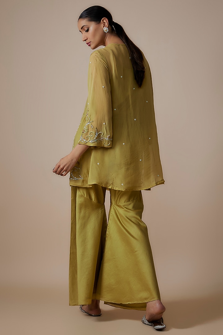 Lime Green Pure Chanderi Gharara Set by Trumpet Vine at Pernia's Pop Up Shop