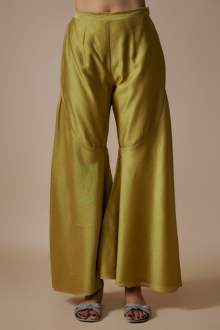 Lime Green Pure Chanderi Gharara Set by Trumpet Vine at Pernia's Pop Up Shop