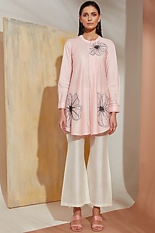 Pink Hand Embroidered Tunic Set by Trumpet Vine