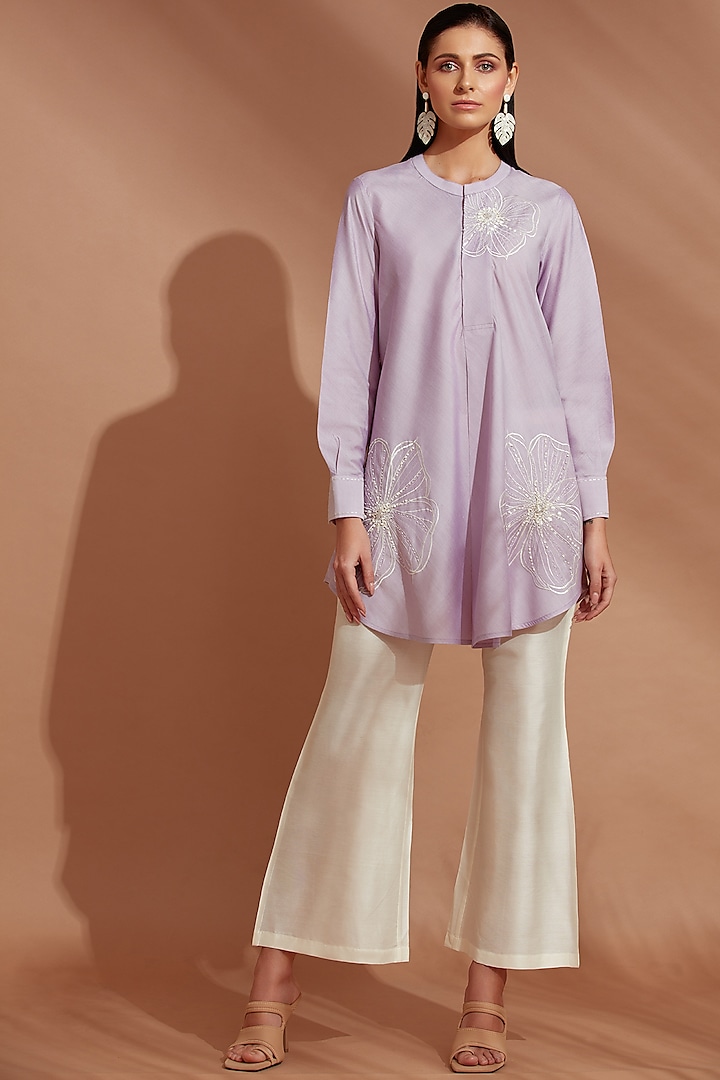 Light Purple Hand Embroidered Tunic Set by Trumpet Vine at Pernia's Pop Up Shop