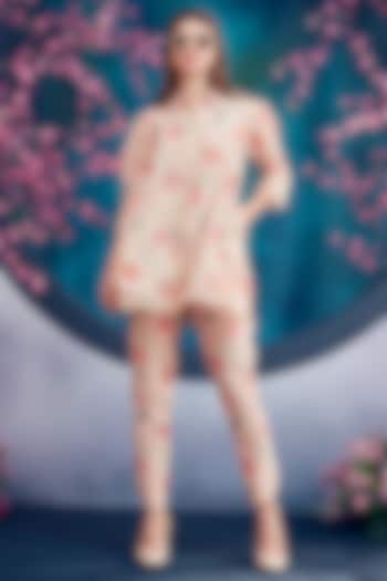 Powder Peach Printed Apple-Cut Pant Set by Trumpet Vine at Pernia's Pop Up Shop