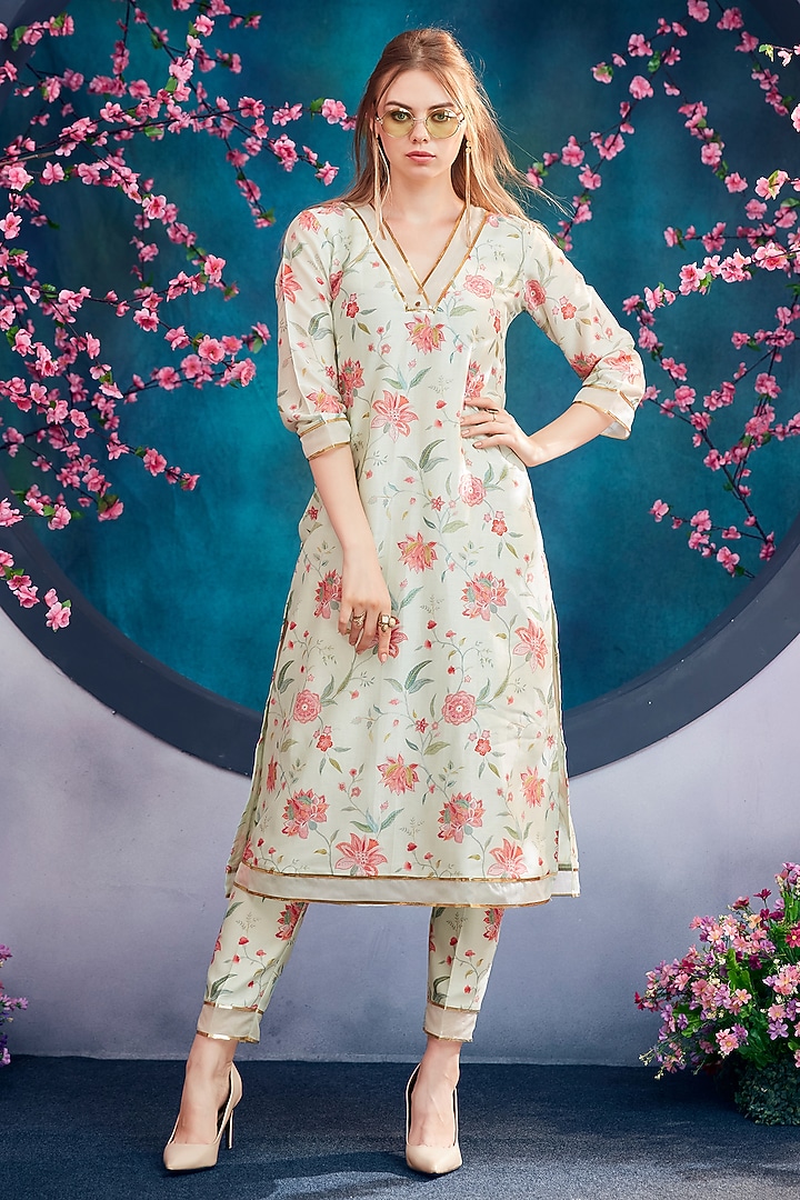Mint Printed Kurta Set Design by Trumpet Vine at Pernia's Pop Up Shop 2024