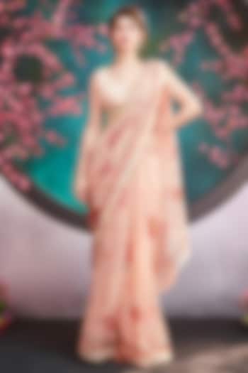 Peach Printed Party Wear Saree Set by Trumpet Vine at Pernia's Pop Up Shop