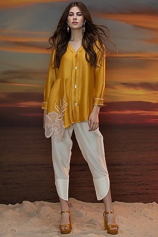 Mustard Hand Embroidered Co-Ord Set by Trumpet Vine