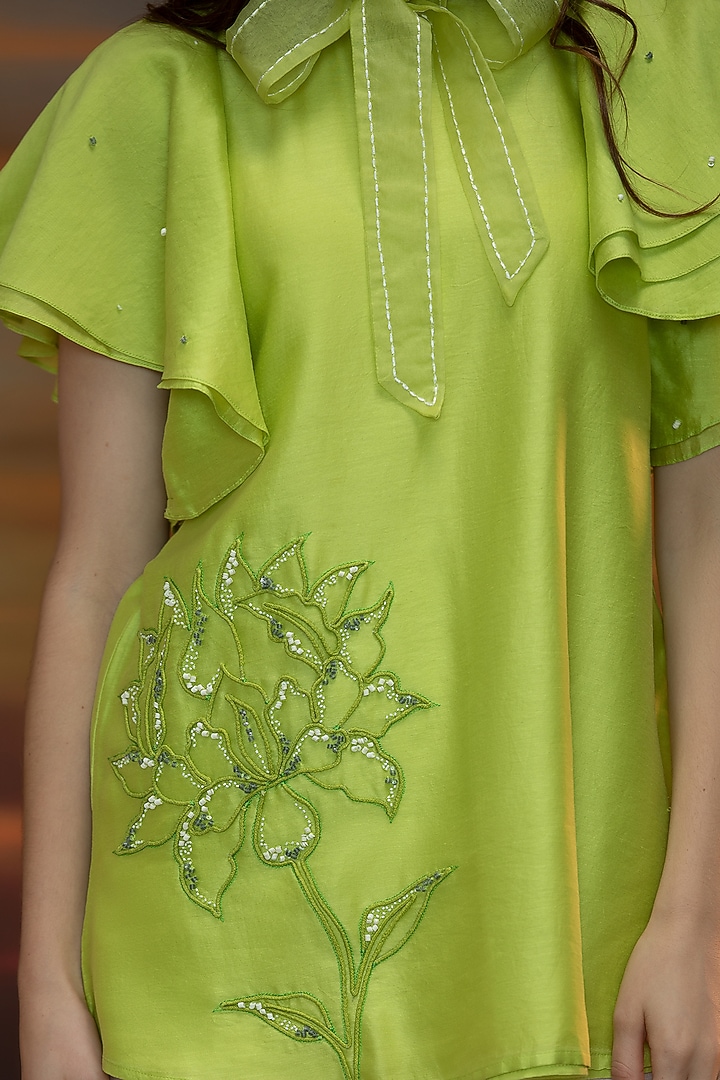 Lime Green Hand Embroidered Co-Ord Set by Trumpet Vine at Pernia's Pop Up Shop