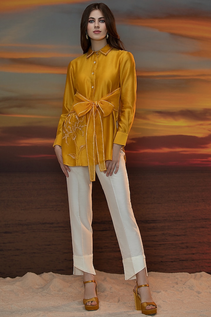 Mustard Co-Ord Set With Hand Embroidery by Trumpet Vine at Pernia's Pop Up Shop