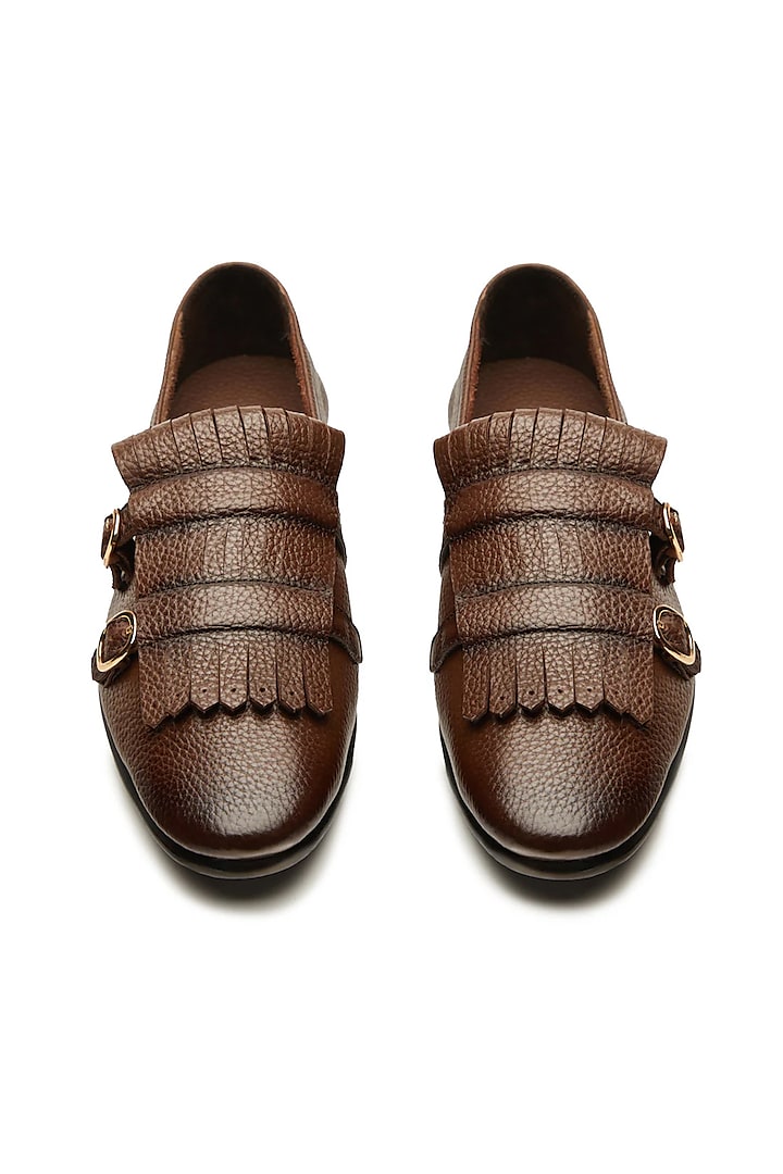 Brown Leather Double Monk Loafers by TRUMPET