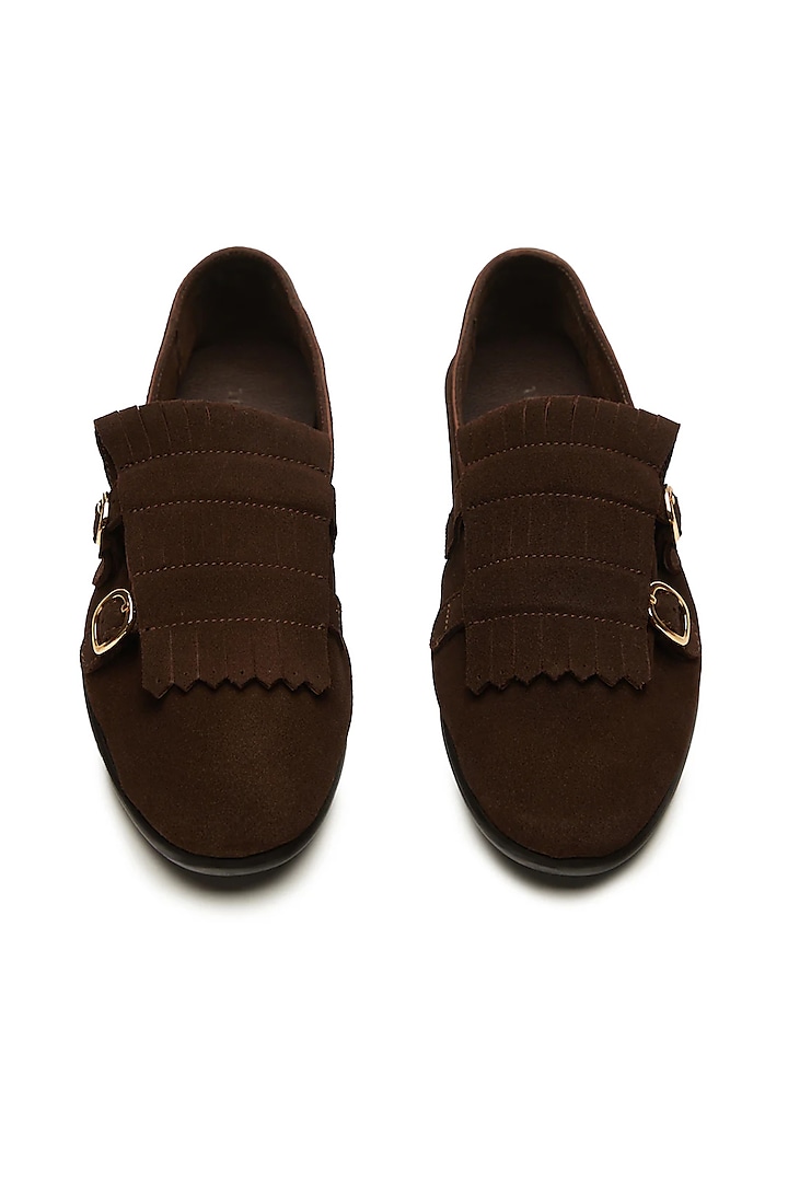 Brown Leather Double Monk Loafers by TRUMPET