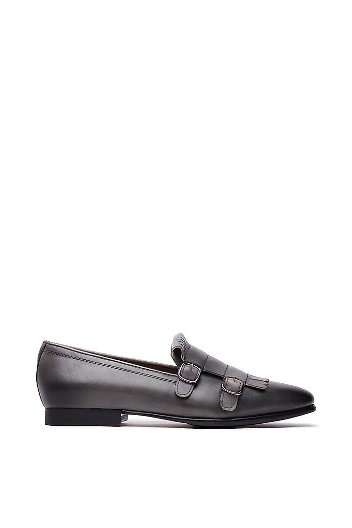 Grey Leather Double Monk Loafers by TRUMPET at Pernia's Pop Up Shop