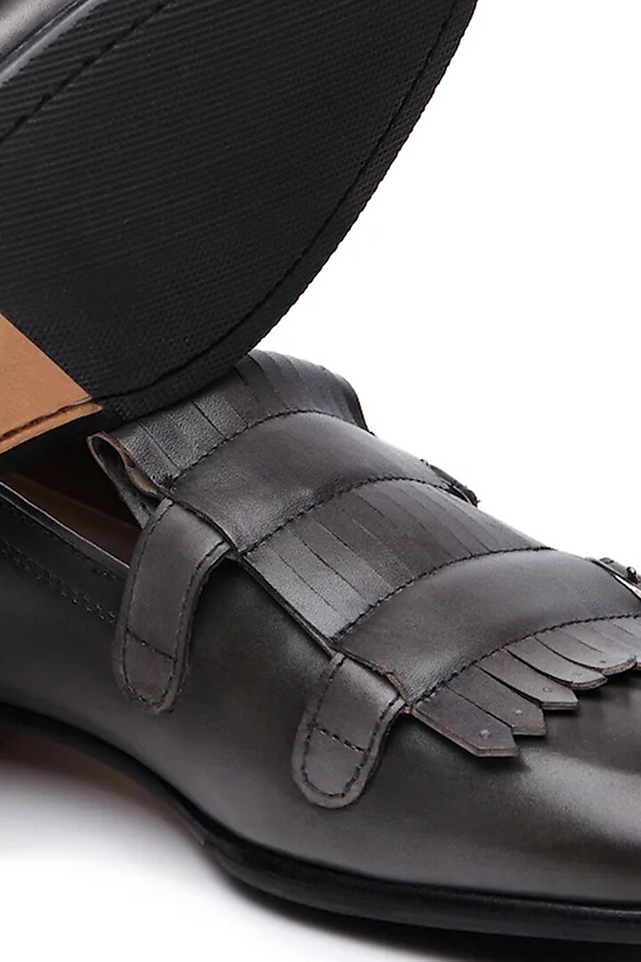 Grey Leather Double Monk Loafers by TRUMPET at Pernia's Pop Up Shop