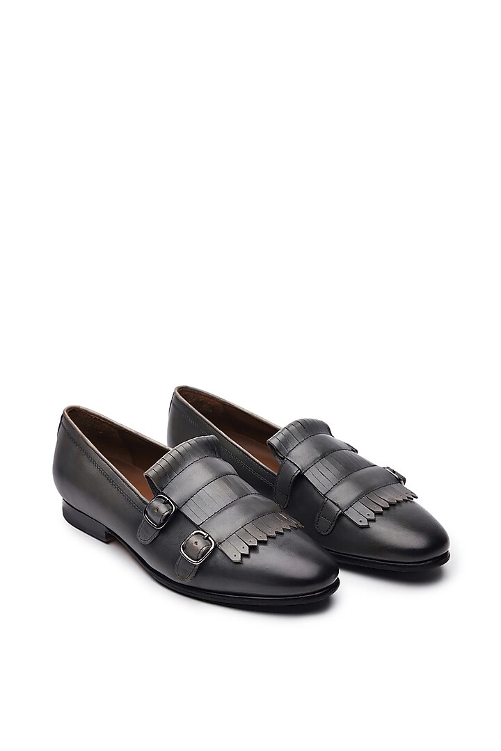 Grey Leather Double Monk Loafers by TRUMPET at Pernia's Pop Up Shop