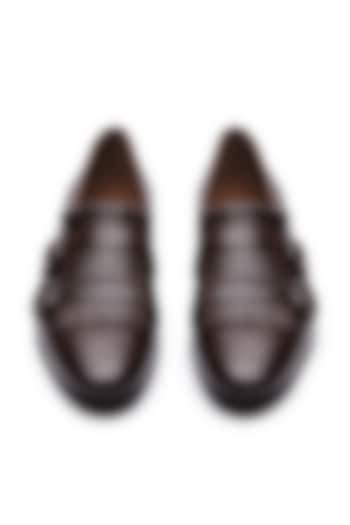 Brown Leather Double Monk Loafers by TRUMPET