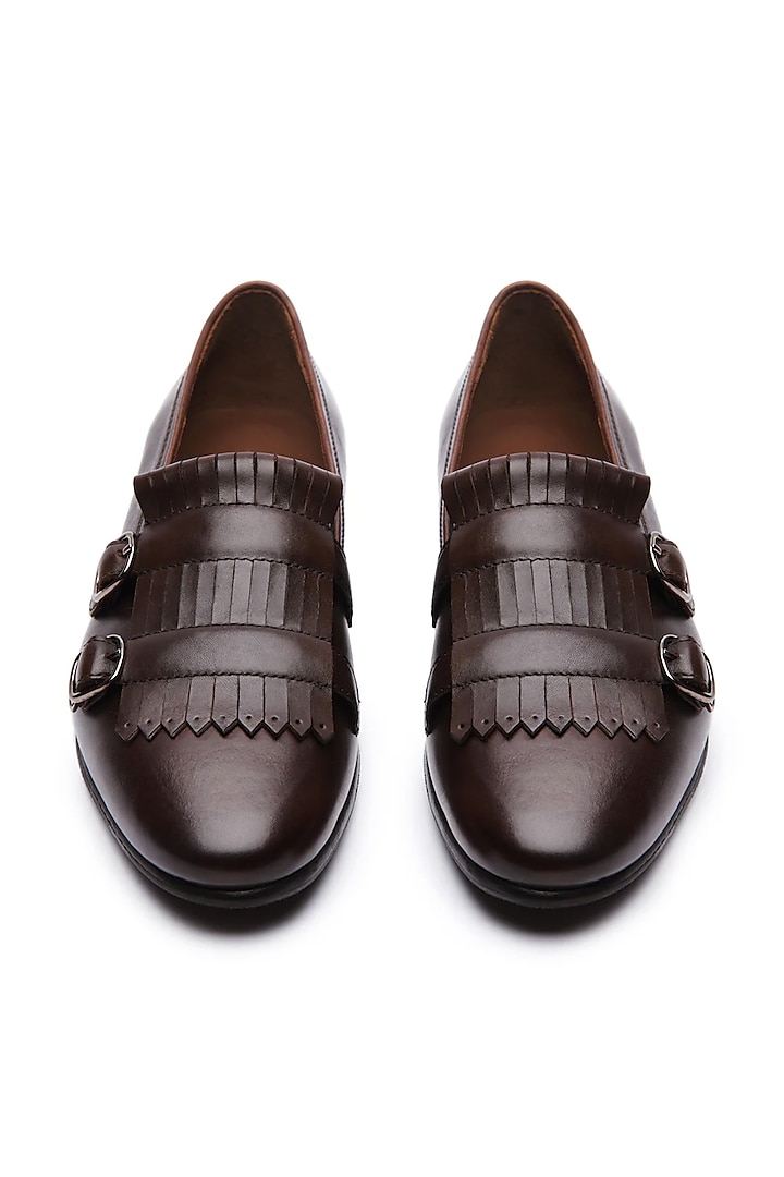 Brown Leather Double Monk Loafers by TRUMPET