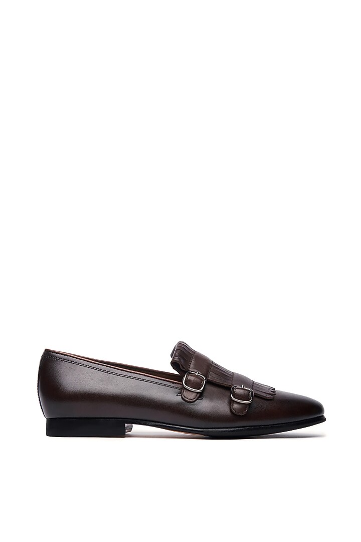 Brown Leather Double Monk Loafers by TRUMPET at Pernia's Pop Up Shop