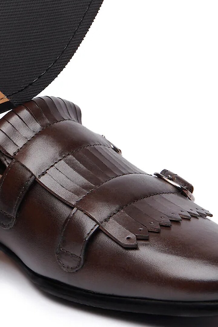 Brown Leather Double Monk Loafers by TRUMPET at Pernia's Pop Up Shop