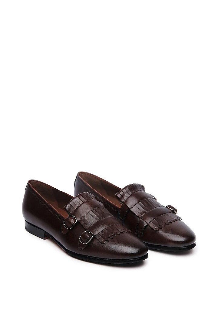 Brown Leather Double Monk Loafers by TRUMPET at Pernia's Pop Up Shop