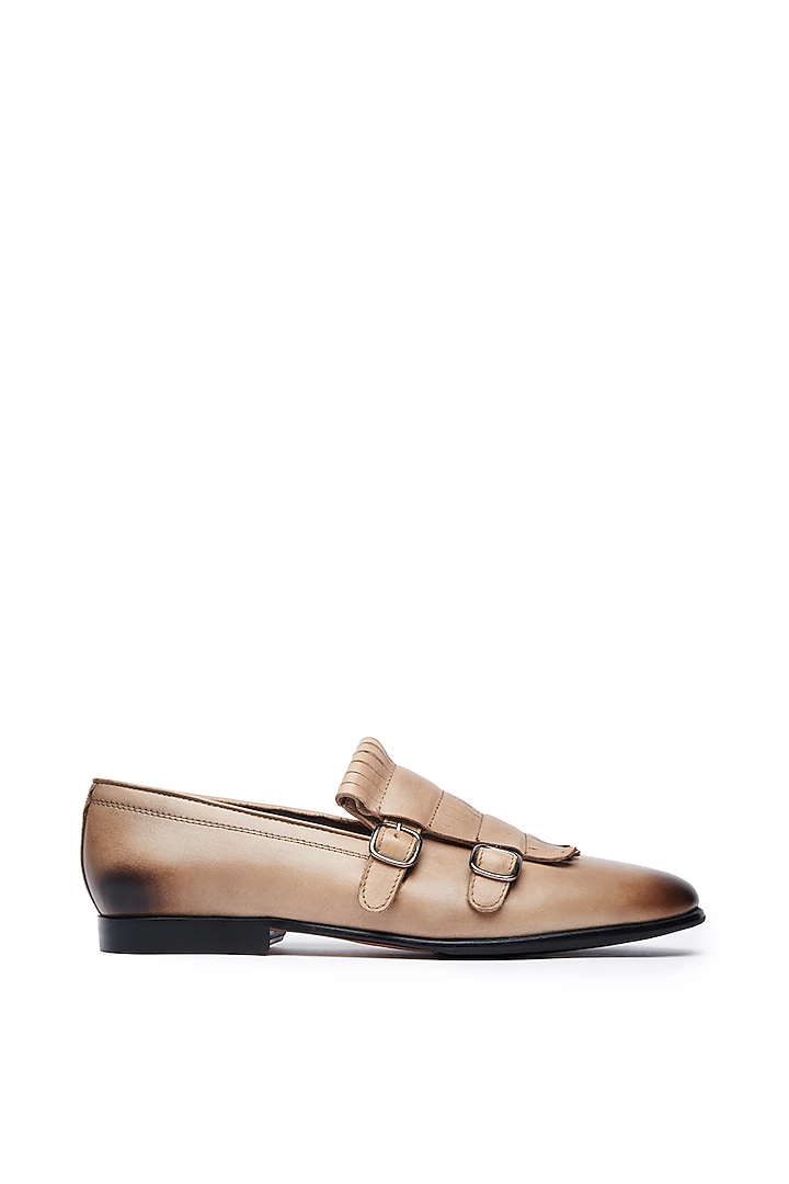 Beige Leather Double Monk Loafers by TRUMPET at Pernia's Pop Up Shop