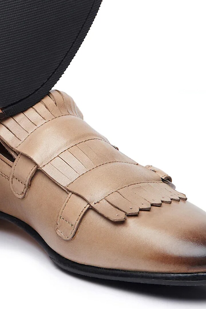 Beige Leather Double Monk Loafers by TRUMPET at Pernia's Pop Up Shop
