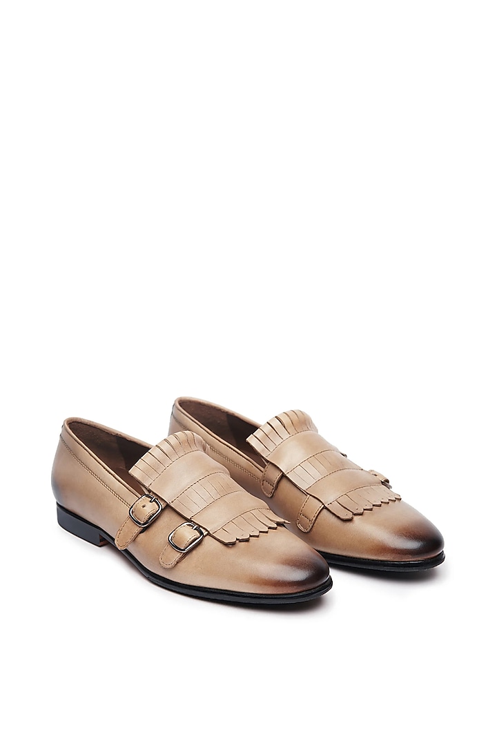 Beige Leather Double Monk Loafers by TRUMPET at Pernia's Pop Up Shop