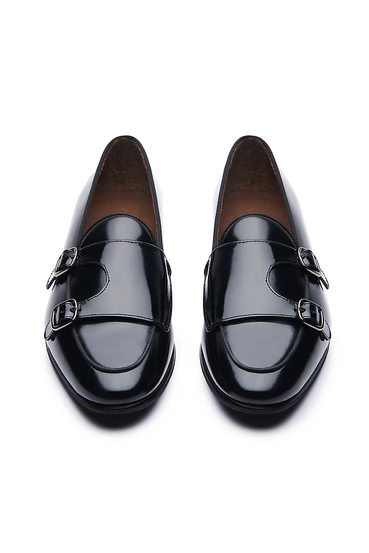 Black Leather Double Monk Loafers by TRUMPET