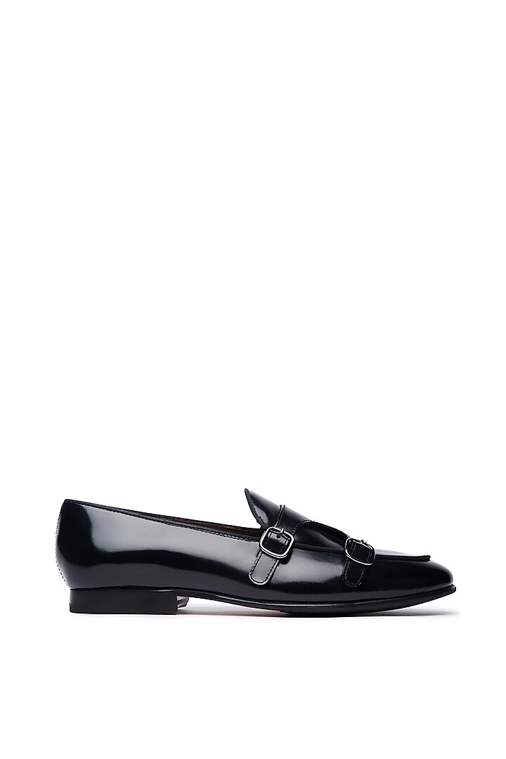 Black Leather Double Monk Loafers by TRUMPET at Pernia's Pop Up Shop