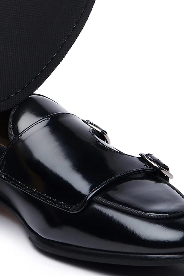 Black Leather Double Monk Loafers by TRUMPET at Pernia's Pop Up Shop