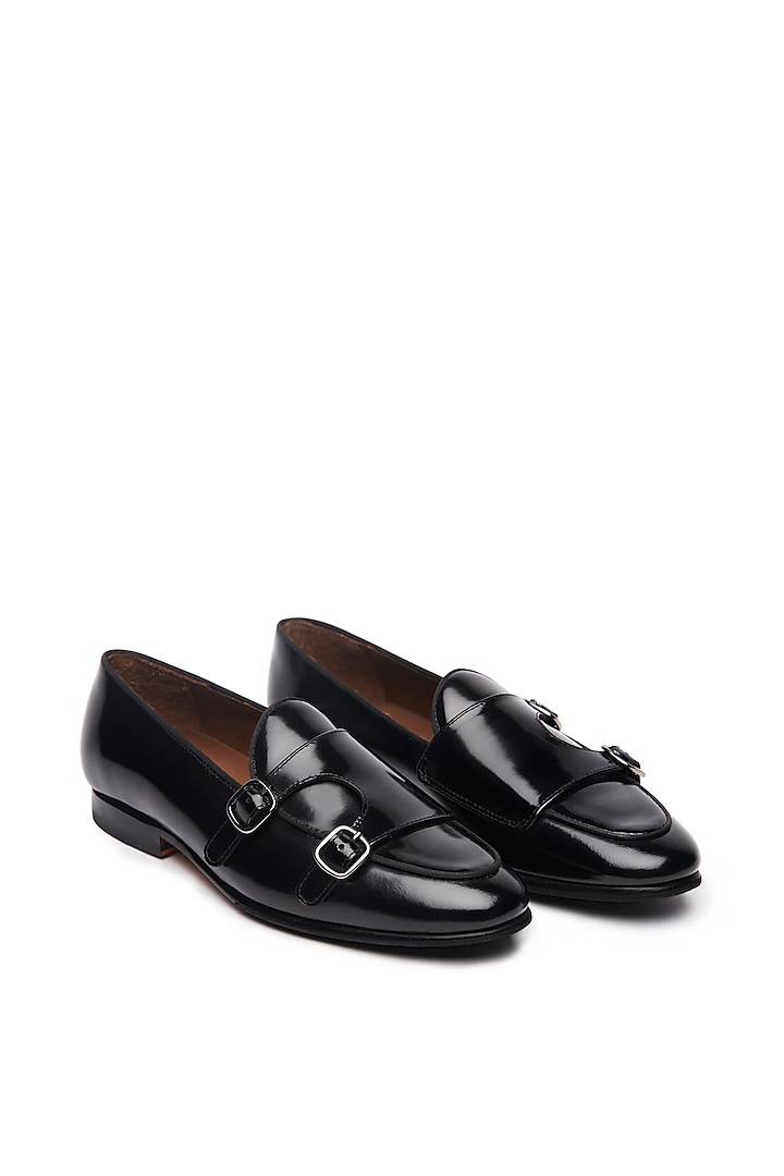 Black Leather Double Monk Loafers by TRUMPET at Pernia's Pop Up Shop