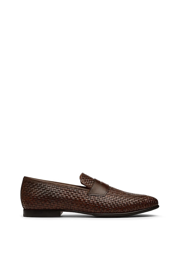 Brown Leather Handwoven Penny Loafers by TRUMPET at Pernia's Pop Up Shop