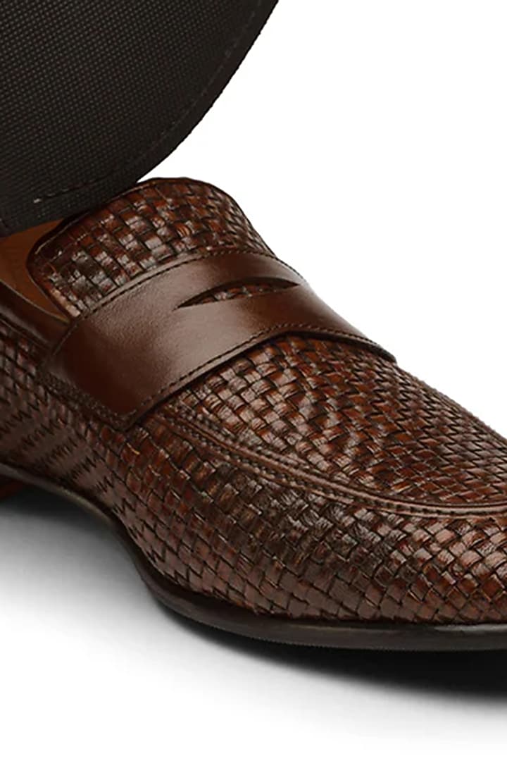 Brown Leather Handwoven Penny Loafers by TRUMPET at Pernia's Pop Up Shop