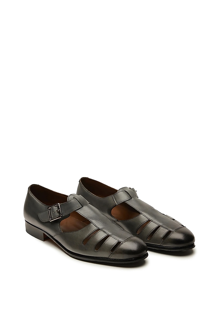 Grey Leather Sandals by TRUMPET at Pernia's Pop Up Shop