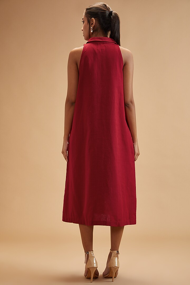 Red Handloom Cotton Midi Summer Dress by theroverjournal at Pernia's Pop Up Shop