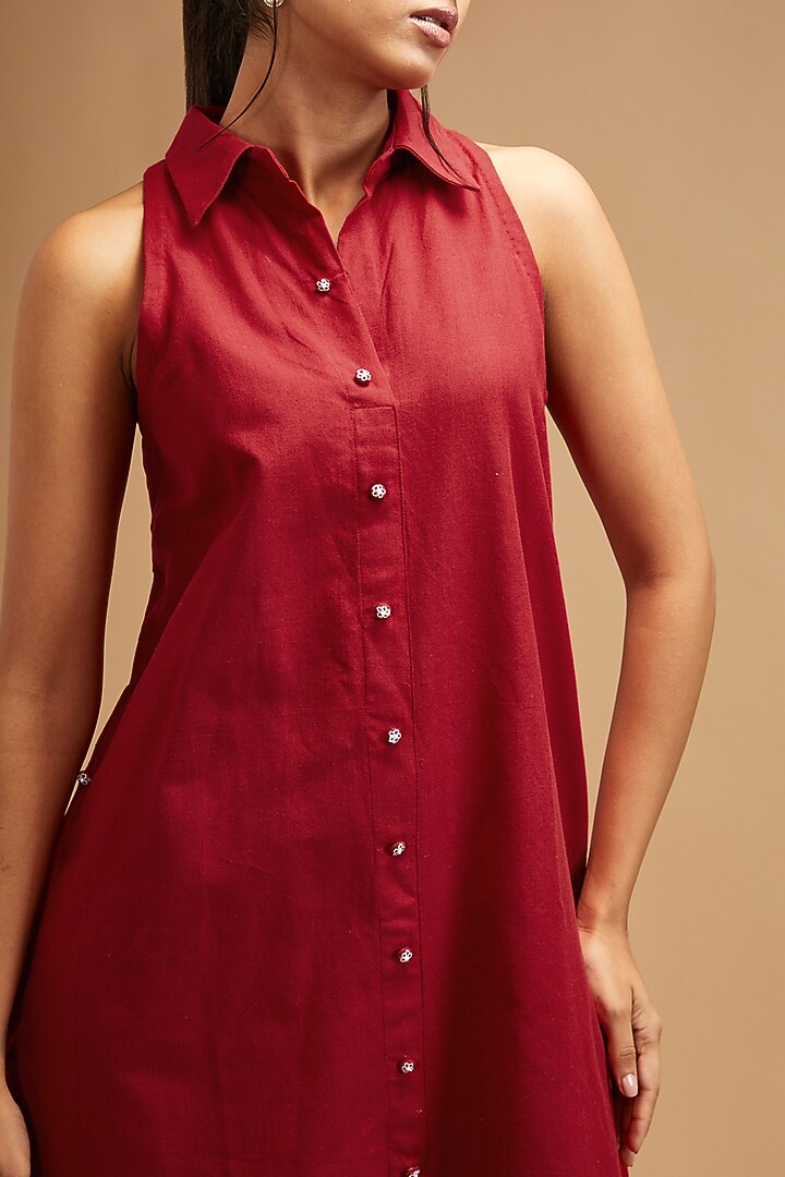Red Handloom Cotton Midi Summer Dress by theroverjournal at Pernia's Pop Up Shop