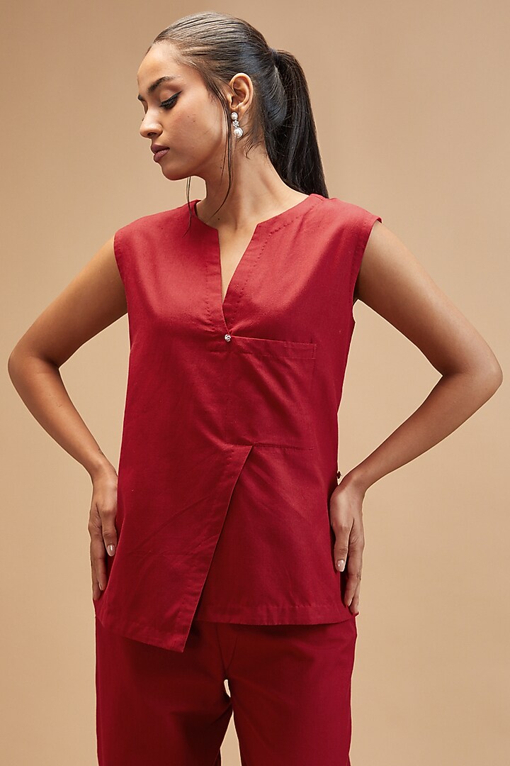 Red Handloom Cotton Top by theroverjournal at Pernia's Pop Up Shop