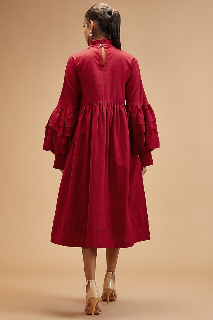 Red Handloom Cotton Midi Summer Dress by theroverjournal at Pernia's Pop Up Shop