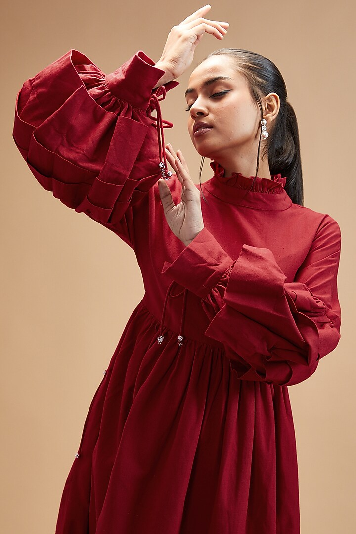 Red Handloom Cotton Midi Summer Dress by theroverjournal at Pernia's Pop Up Shop