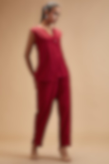Red Handloom Cotton High-Waisted Pants by theroverjournal