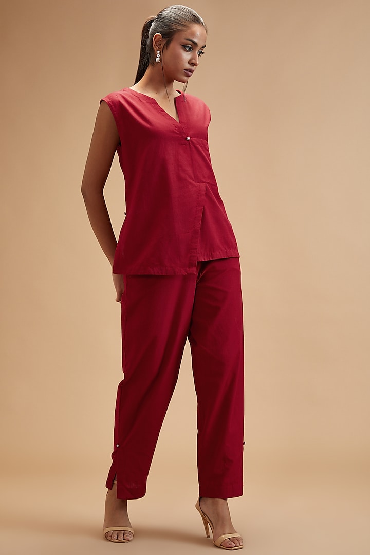 Red Handloom Cotton High-Waisted Pants by theroverjournal