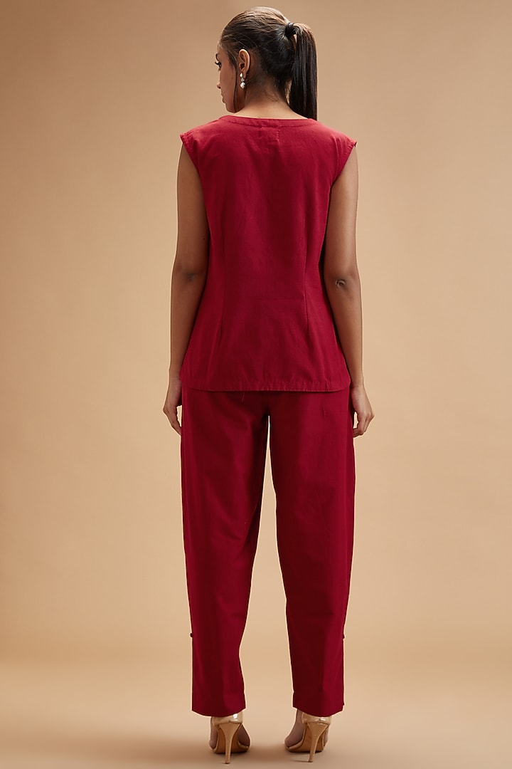 Red Handloom Cotton High-Waisted Pants by theroverjournal at Pernia's Pop Up Shop