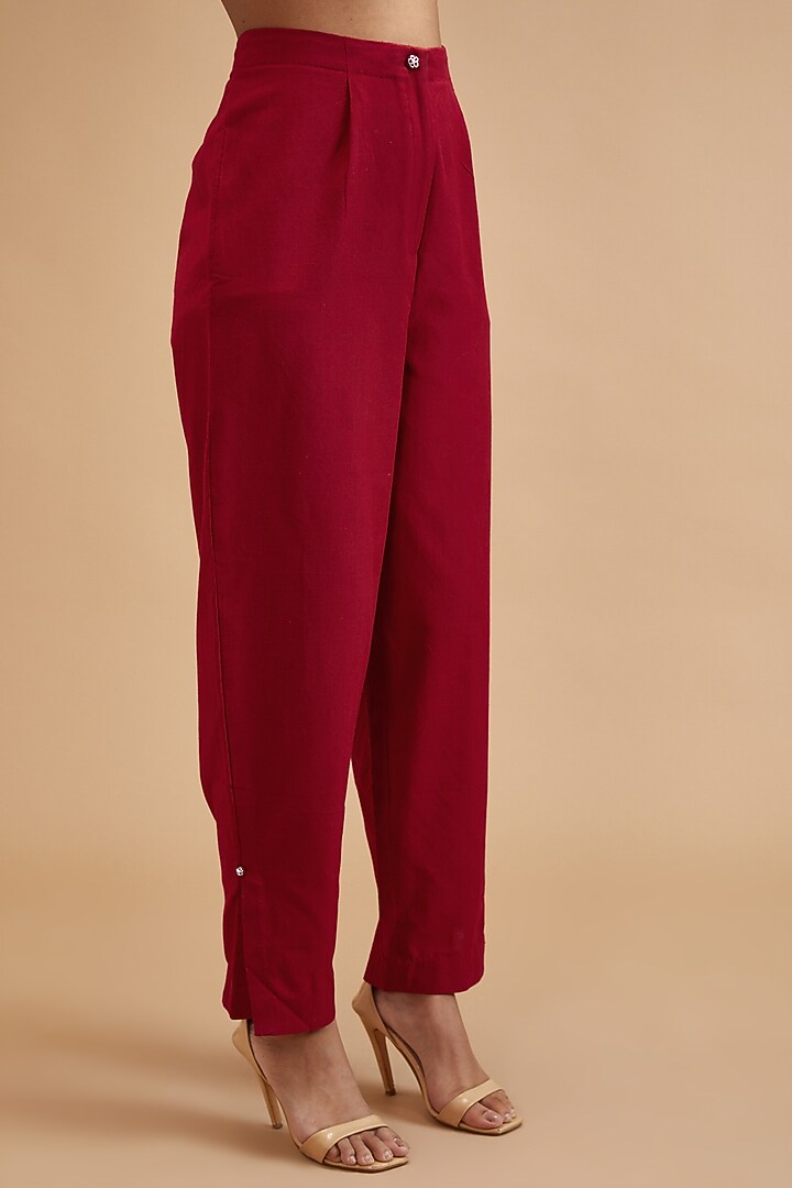 Red Handloom Cotton High-Waisted Pants by theroverjournal at Pernia's Pop Up Shop